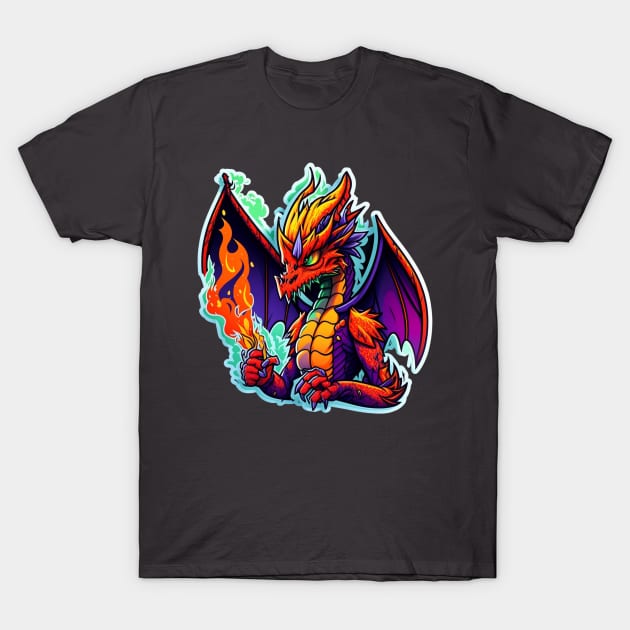 Cartoon fire dragon T-Shirt by Stickermagician